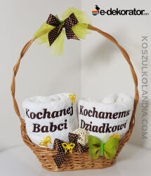 KOSZ dekoracyjny GRAND zestaw ręczników z haftem - Kochanej Babci - Kochanemu Dziadkowi 2x50x100cm 9
