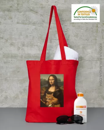 Mona Lisa z kotem - Torba EKO czerwona 