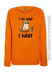 I do what I want Cat with glasses - bluza damska STANDARD bez kaptura pomarańczowa