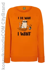 I do what I want Cat with glasses - bluza damska STANDARD bez kaptura pomarańczowa