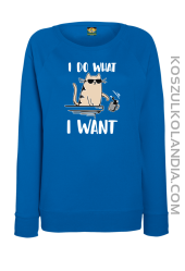 I do what I want Cat with glasses - bluza damska STANDARD bez kaptura niebieska