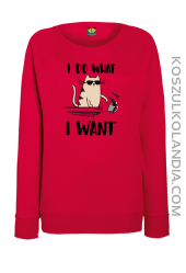 I do what I want Cat with glasses - bluza damska STANDARD bez kaptura czerwona