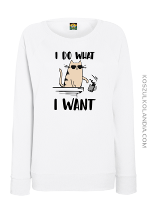 I do what I want Cat with glasses - bluza damska STANDARD bez kaptura biała