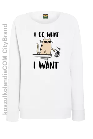 I do what I want Cat with glasses - bluza damska STANDARD bez kaptura biała