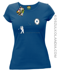 Astro Golfista na księżycu - koszulka damska niebieska 