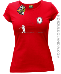 Astro Golfista na księżycu - koszulka damska czerwona 