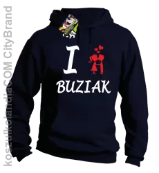 I LOVE Buziak - Bluza z kapturem męska - Granatowy