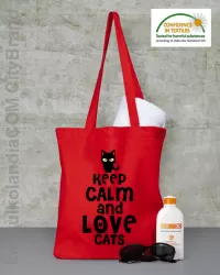 Keep calm and Love Cats Czarny Kot Filuś - Torba EKOczerwona 