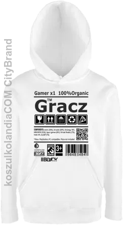 Gracz GAMER - bluza z kapturem dziecięca biała