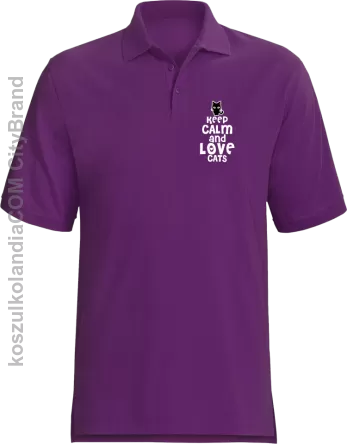 Keep calm and Love Cats Czarny Kot Filuś - Koszulka męska Polo fiolet 