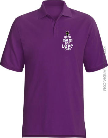 Keep calm and Love Cats Czarny Kot Filuś - Koszulka męska Polo 