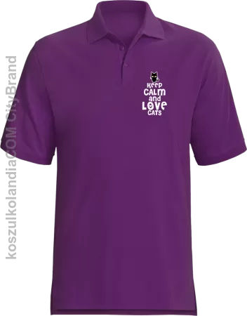 Keep calm and Love Cats Czarny Kot Filuś - Koszulka męska Polo 