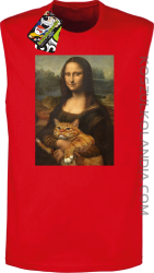 Mona Lisa z kotem - Bezrękawnik męski czerwony