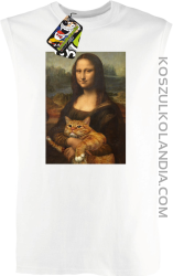 Mona Lisa z kotem - Bezrękawnik męski biały 