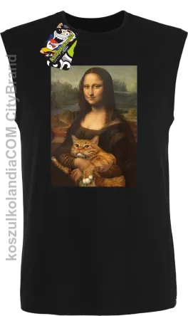 Mona Lisa z kotem - Bezrękawnik męski czarny 