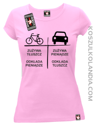 Auto-Rower Zużywa tłuszcz odkłada pieniądze - koszulka damska jasny róż 