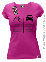 Auto-Rower Zużywa tłuszcz odkłada pieniądze - koszulka damska fuchsia 