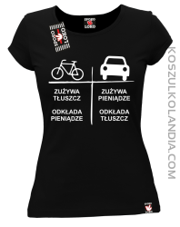 Auto-Rower Zużywa tłuszcz odkłada pieniądze - koszulka damska czarna 