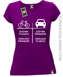 Auto-Rower Zużywa tłuszcz odkłada pieniądze - koszulka damska fiolet 