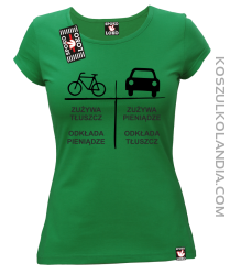 Auto-Rower Zużywa tłuszcz odkłada pieniądze - koszulka damska zielony 