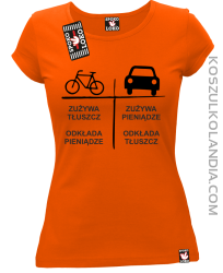 Auto-Rower Zużywa tłuszcz odkłada pieniądze - koszulka damska pomarańcz 