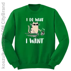 I do what I want Cat with glasses - bluza męska bez kaptura standard zielona