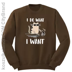 I do what I want Cat with glasses - bluza męska bez kaptura standard brązowa