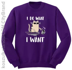 I do what I want Cat with glasses - bluza męska bez kaptura standard fioletowa