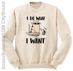 I do what I want Cat with glasses - bluza męska bez kaptura standard beżowa