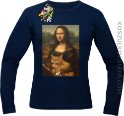 Mona Lisa z kotem - Longsleeve męski granatowy 