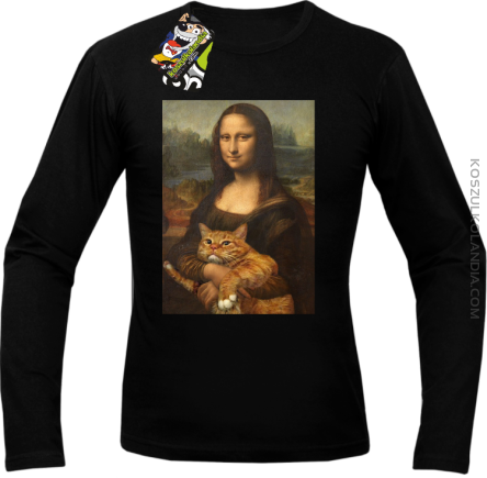 Mona Lisa z kotem - Longsleeve męski czarny 