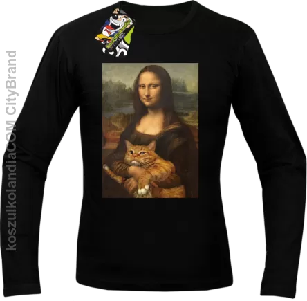 Mona Lisa z kotem - Longsleeve męski czarny 