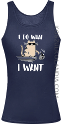 I do what I want Cat with glasses - top damski granatowy