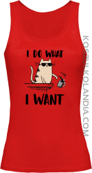 I do what I want Cat with glasses - top damski czerwony