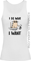 I do what I want Cat with glasses - top damski biały