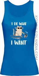 I do what I want Cat with glasses - top damski niebieski