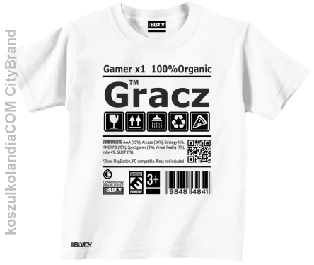 Gracz GAMER - koszulka dziecięca biała