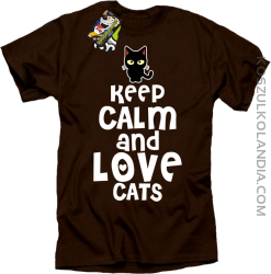 Keep calm and Love Cats Czarny Kot Filuś - Koszulka męska brąz 