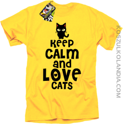 Keep calm and Love Cats Czarny Kot Filuś - Koszulka męska żółta 