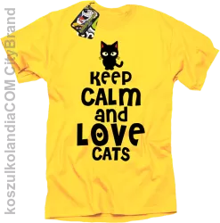 Keep calm and Love Cats Czarny Kot Filuś - Koszulka męska żółta 