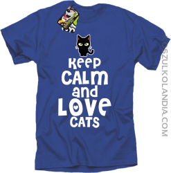 Keep calm and Love Cats Czarny Kot Filuś - Koszulka męska niebieska 