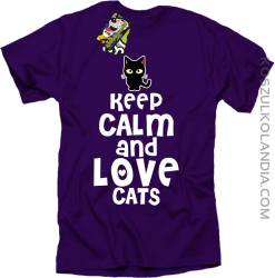 Keep calm and Love Cats Czarny Kot Filuś - Koszulka męska fiolet 