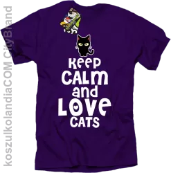 Keep calm and Love Cats Czarny Kot Filuś - Koszulka męska fiolet 