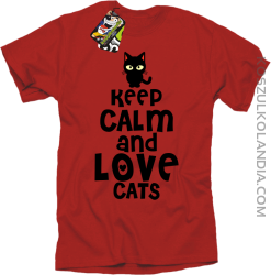 Keep calm and Love Cats Czarny Kot Filuś - Koszulka męska czerwona 