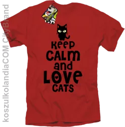 Keep calm and Love Cats Czarny Kot Filuś - Koszulka męska czerwona 