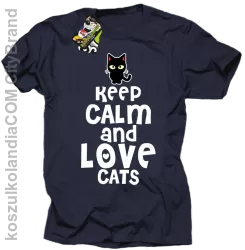 Keep calm and Love Cats Czarny Kot Filuś - Koszulka męska granat