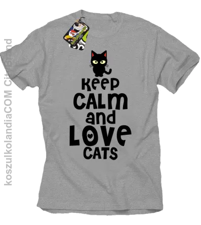 Keep calm and Love Cats Czarny Kot Filuś - Koszulka męska melanż 