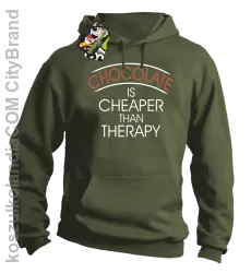 Chocolate is cheaper than therapy - Bluza męska z kapturem khaki