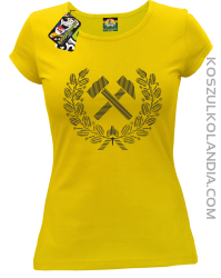 Pyrlik i żelazko znak górniczy herb górnictwa - Koszulka damska żółta