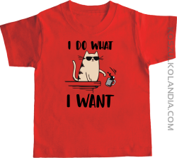 I do what I want Cat with glasses - koszulka dziecięca czerwona